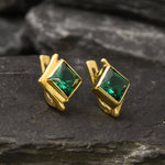 Square Created Emerald Earrings in 18k Gold Vermeil, a stylish May birthstone gift for everyday elegance and special moments.