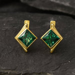 Created Emerald Earrings made in 18k Gold Vermeil with Square Created Green Emerald in Bezel setting, May Birthstone gift idea, symbolizes, ideal for everyday wear and perfect for birthday gifting and special occasions.