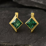 Created Emerald Earrings made in 18k Gold Vermeil with Square Created Green Emerald in Bezel setting, May Birthstone gift idea, symbolizes, ideal for everyday wear and perfect for birthday gifting and special occasions.