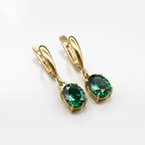 Created Emerald Earrings made in 18k Gold Vermeil with Oval Created Green Emerald in Prong setting, May Birthstone gift idea, symbolizes, ideal for everyday wear and perfect for birthday gifting and special occasions.