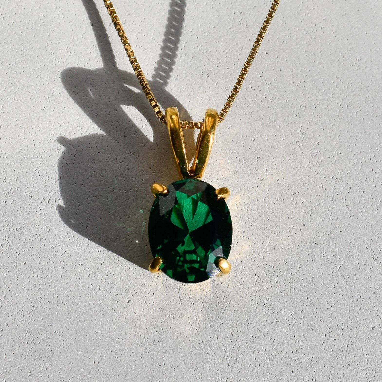 Created Emerald Pendant made in 18k Gold Vermeil with Oval Created Green Emerald in Prong setting, May Birthstone gift idea, symbolizes, ideal for everyday wear and perfect for birthday gifting and special occasions.