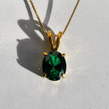 Created Emerald Pendant made in 18k Gold Vermeil with Oval Created Green Emerald in Prong setting, May Birthstone gift idea, symbolizes, ideal for everyday wear and perfect for birthday gifting and special occasions.