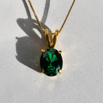 Created Emerald Pendant made in 18k Gold Vermeil with Oval Created Green Emerald in Prong setting, May Birthstone gift idea, symbolizes, ideal for everyday wear and perfect for birthday gifting and special occasions.
