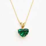 Created Emerald Pendant made in 18k Gold Vermeil with Heart Created Green Emerald in Solitaire setting, May Birthstone gift idea, symbolizes, ideal for everyday wear and perfect for birthday gifting and special occasions.