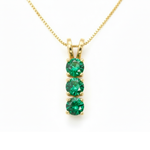 Created Emerald Pendant made in 18k Gold Vermeil with Round Created Green Emerald in Three-Stone setting, May Birthstone gift idea, symbolizes, ideal for everyday wear and perfect for birthday gifting and special occasions.