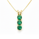 Created Emerald Pendant made in 18k Gold Vermeil with Round Created Green Emerald in Three-Stone setting, May Birthstone gift idea, symbolizes, ideal for everyday wear and perfect for birthday gifting and special occasions.