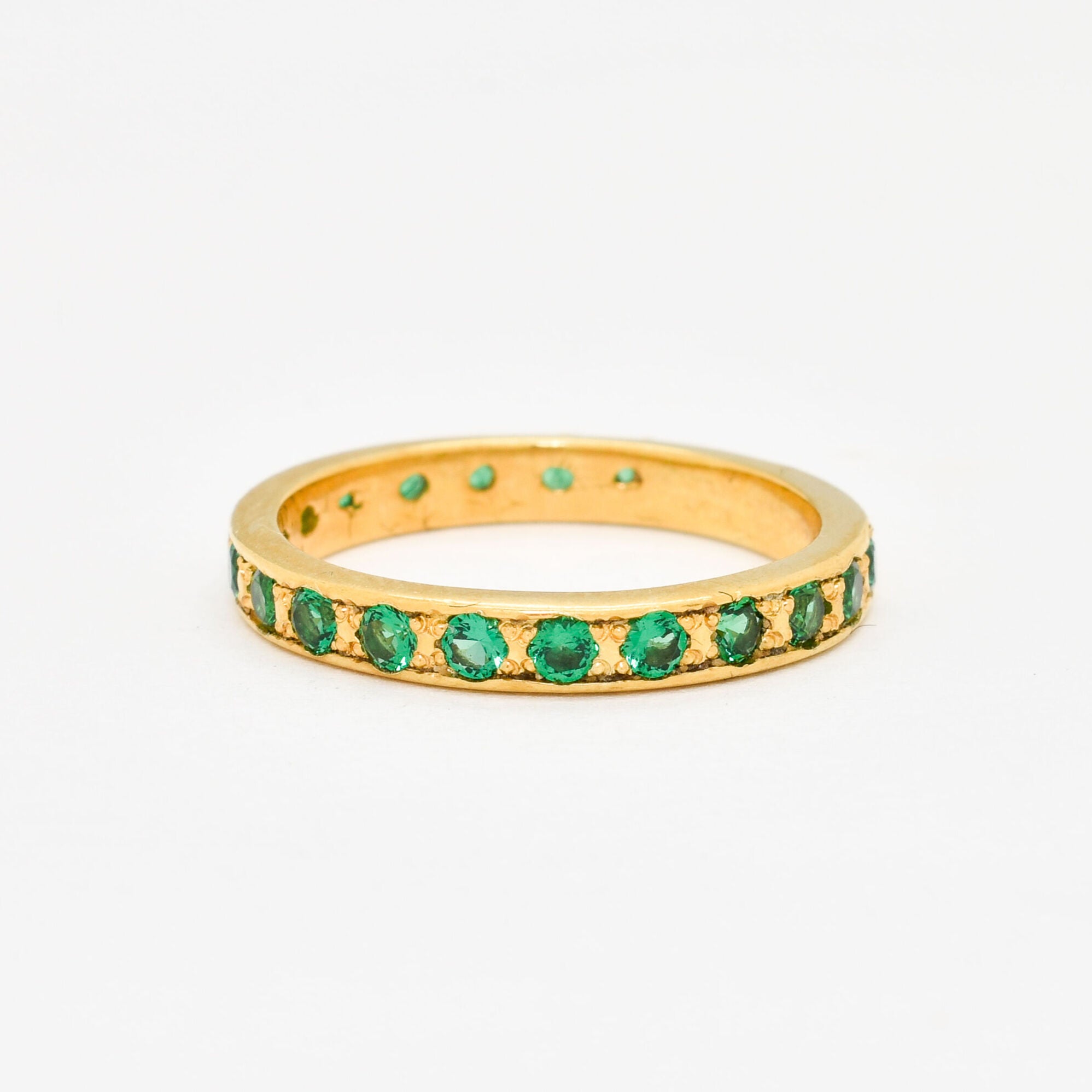 Stunning 18k Gold Vermeil Ring with a Channel-Set Created Green Emerald, an ideal gift for May birthdays and everyday elegance.
