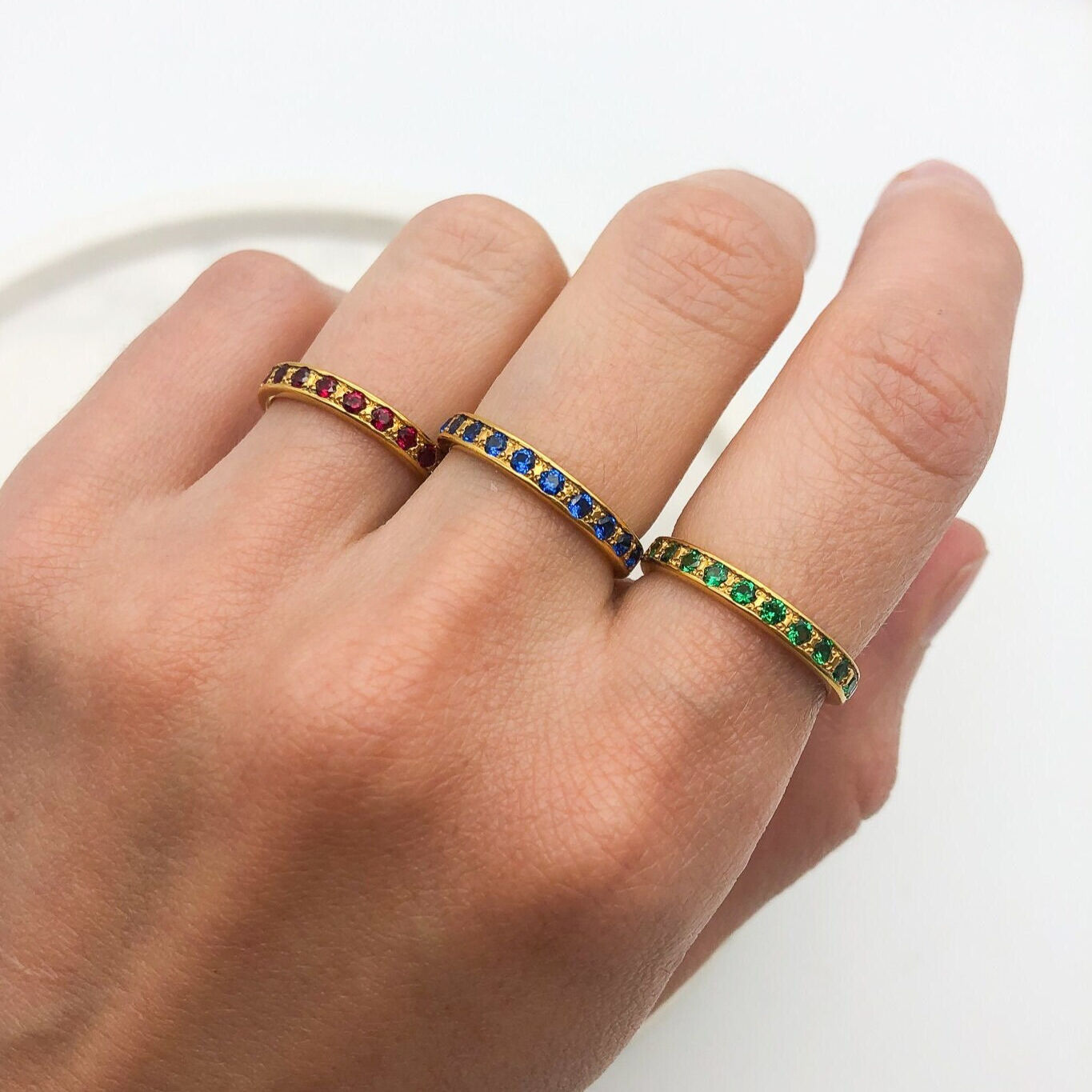 Elegant 18k Gold Vermeil Emerald Ring featuring a Round Created Green Emerald, perfect for May birthdays and special occasions.