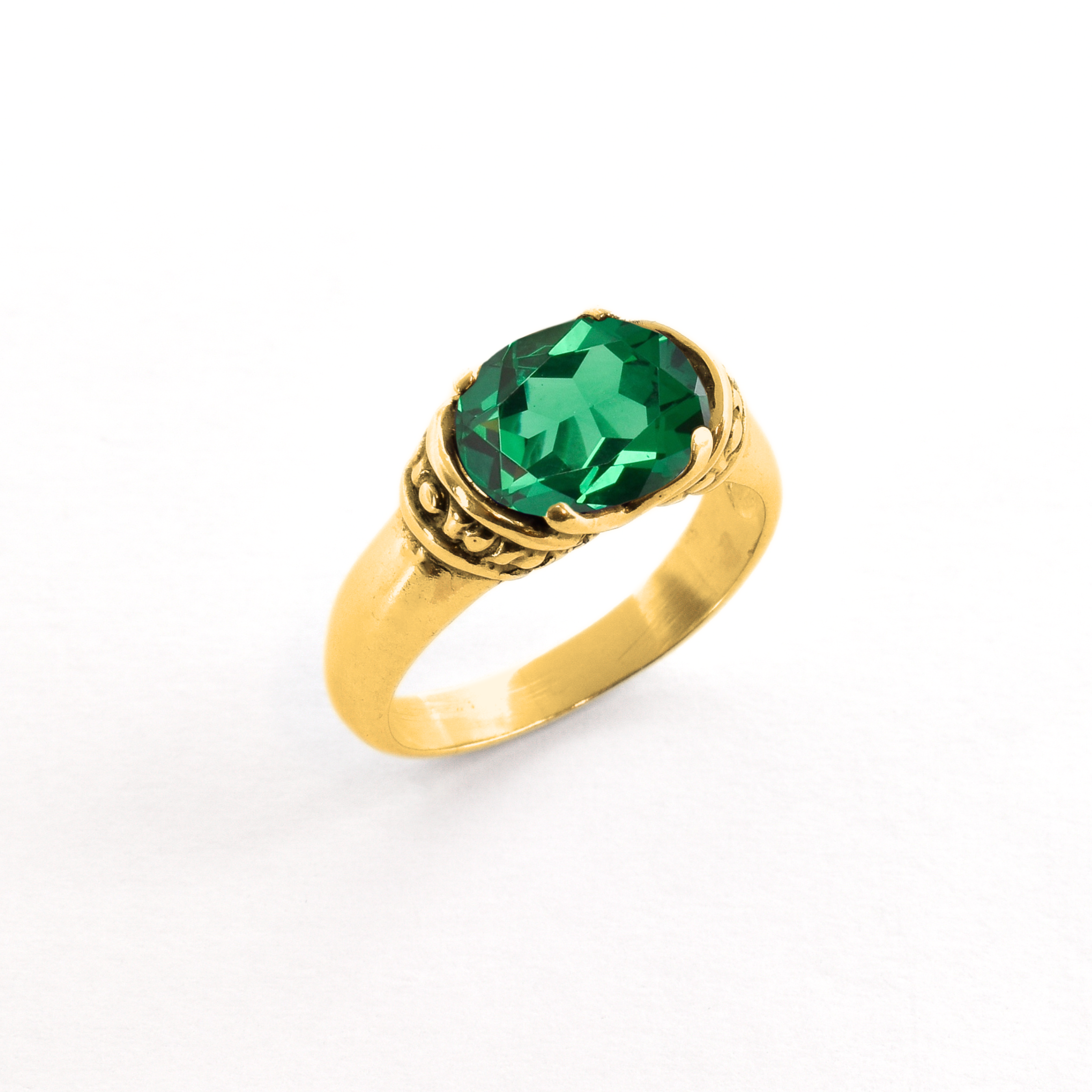 Created Emerald Ring made in 18k Gold Vermeil with Oval Created Green Emerald in Solitaire setting, May Birthstone gift idea, symbolizes, ideal for everyday wear and perfect for birthday gifting and special occasions.