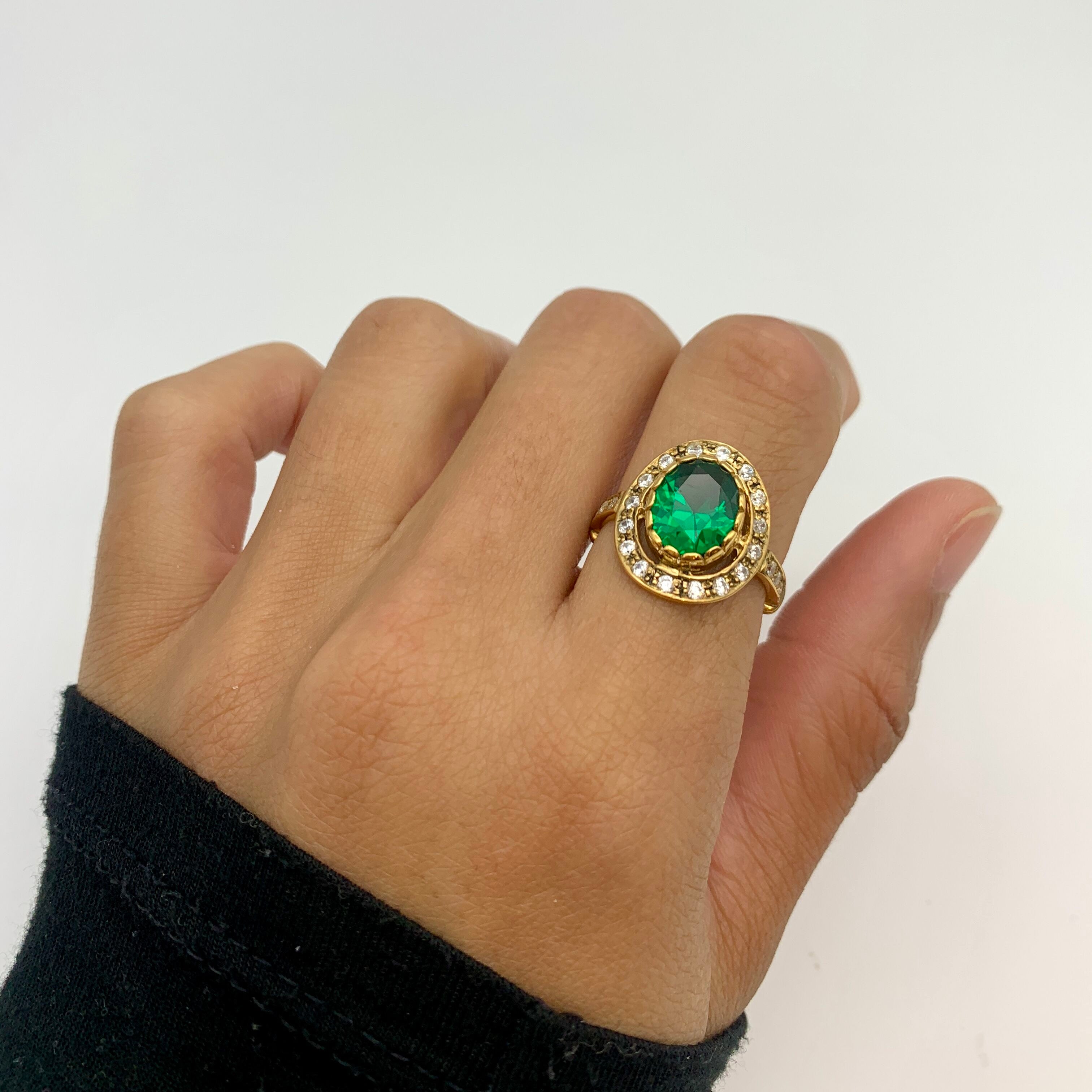 Elegant 18k Gold Vermeil Emerald Ring with Oval Green Emerald, ideal for birthdays and special occasions. May birthstone gift.