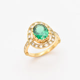 Created Emerald Ring made in 18k Gold Vermeil with Oval Created Green Emerald in Halo setting, May Birthstone gift idea, symbolizes, ideal for everyday wear and perfect for birthday gifting and special occasions.