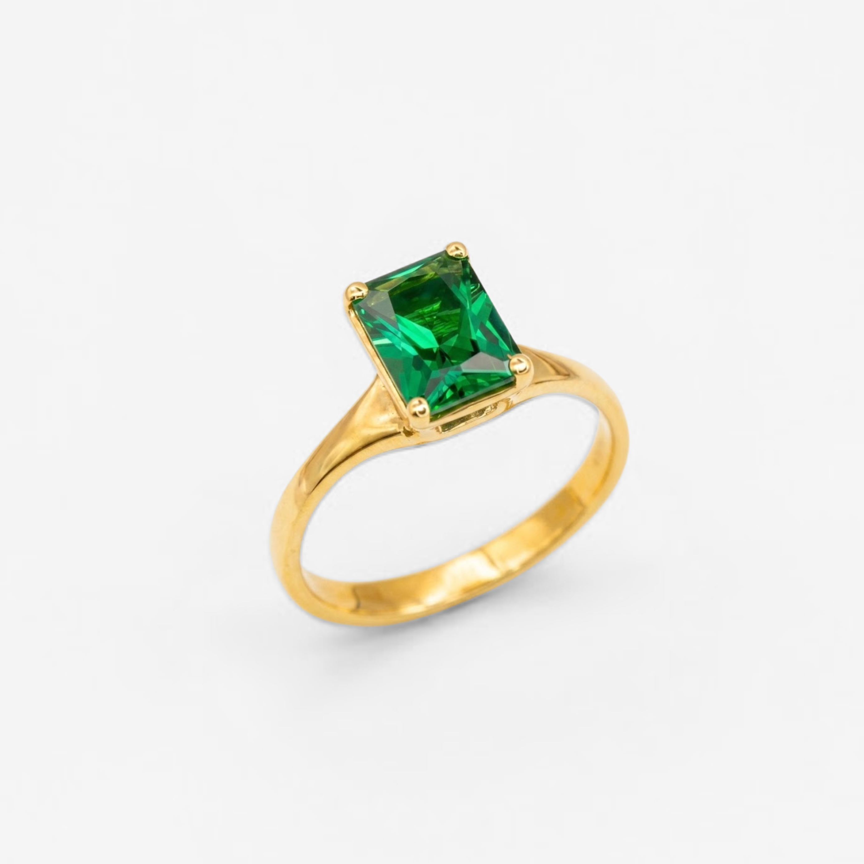 Created Emerald Ring made in 18k Gold Vermeil with Emerald Created Green Emerald in Solitaire setting, May Birthstone gift idea, symbolizes, ideal for everyday wear and perfect for birthday gifting and special occasions.