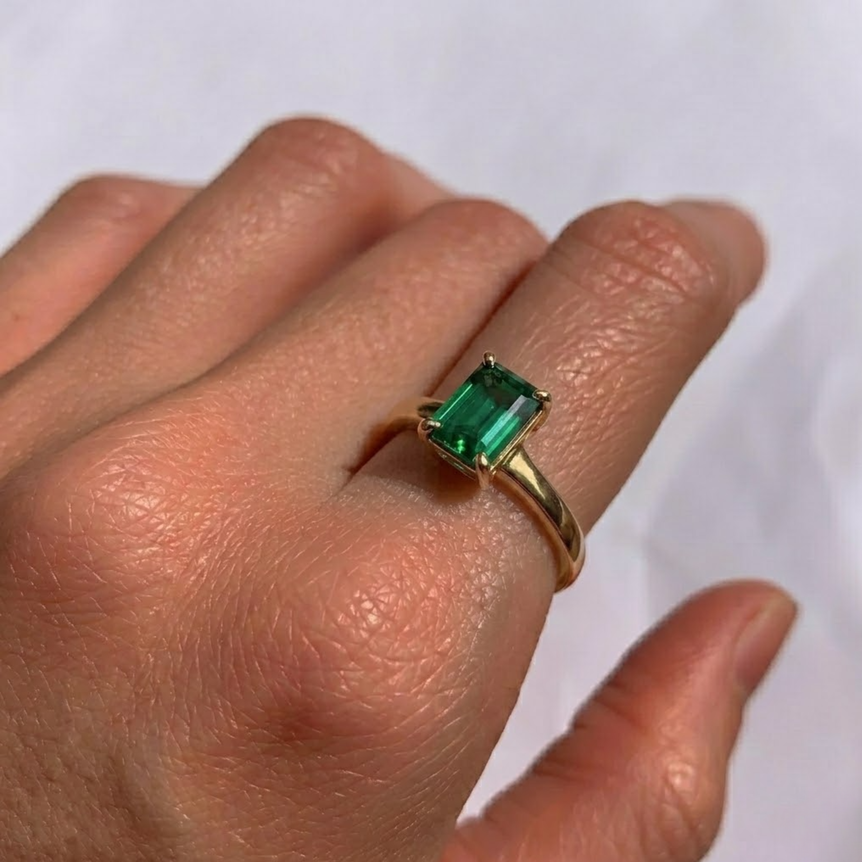 Elegant Created Emerald Ring in 18k Gold Vermeil, perfect for May birthdays and special occasions. Ideal everyday wear.