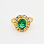 Elegant 18k Gold Vermeil Ring with Oval Created Green Emerald, a chic choice for daily wear and meaningful gift for May birthdays.