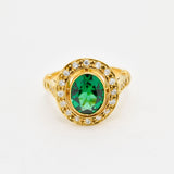Elegant 18k Gold Vermeil Ring with Oval Created Green Emerald, a chic choice for daily wear and meaningful gift for May birthdays.
