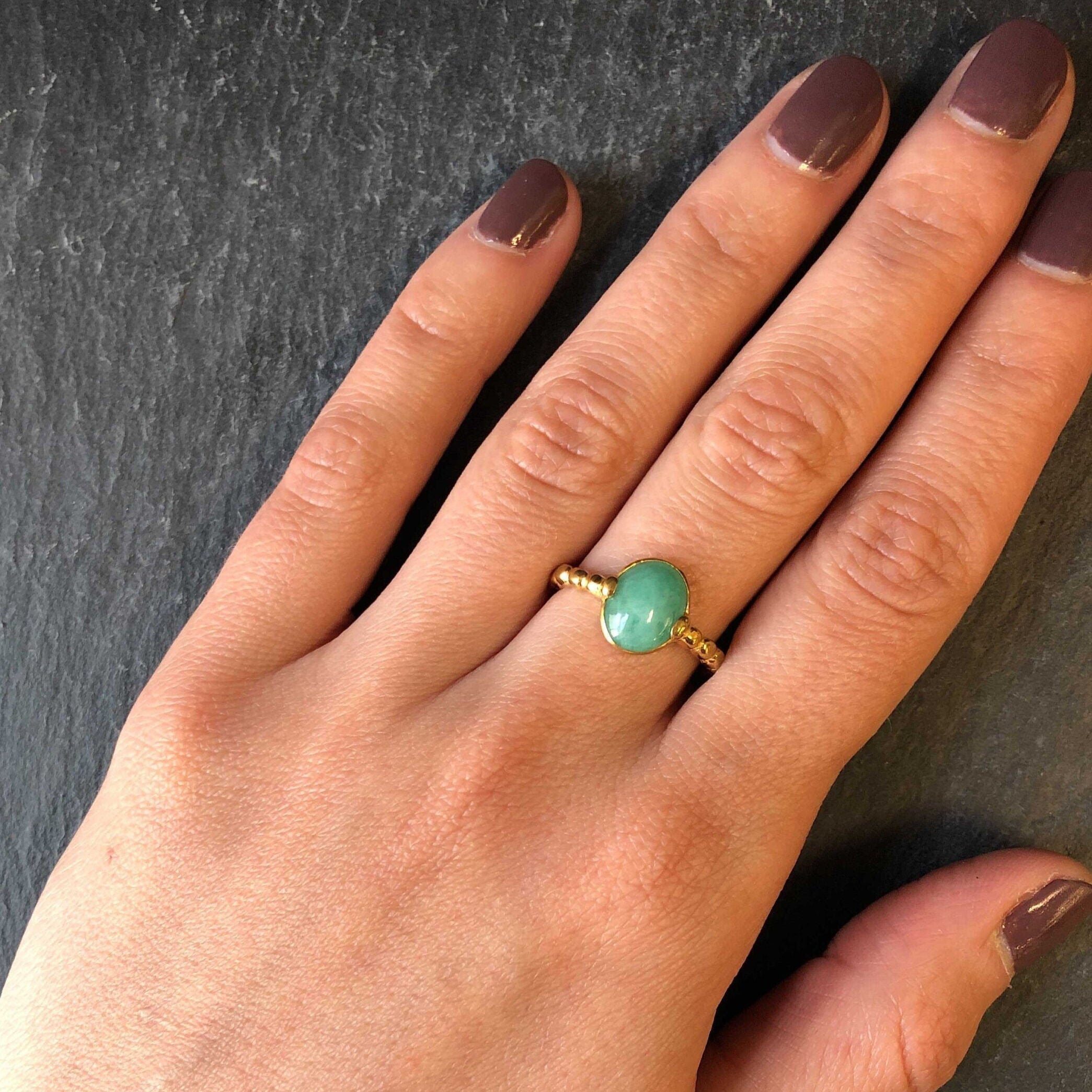 Elegant 18k Gold Vermeil Natural Emerald Ring in prong setting, perfect May birthstone gift for special occasions.