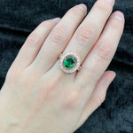 Crafted Rose Gold Vermeil Ring featuring Oval Created Green Emerald, perfect for birthdays and special occasions.