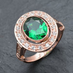 Elegant Rose Gold Vermeil Ring with Bezel-set Oval Created Green Emerald, a stunning May birthstone gift for everyday luxury.