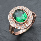 Elegant Rose Gold Vermeil Ring with Bezel-set Oval Created Green Emerald, a stunning May birthstone gift for everyday luxury.