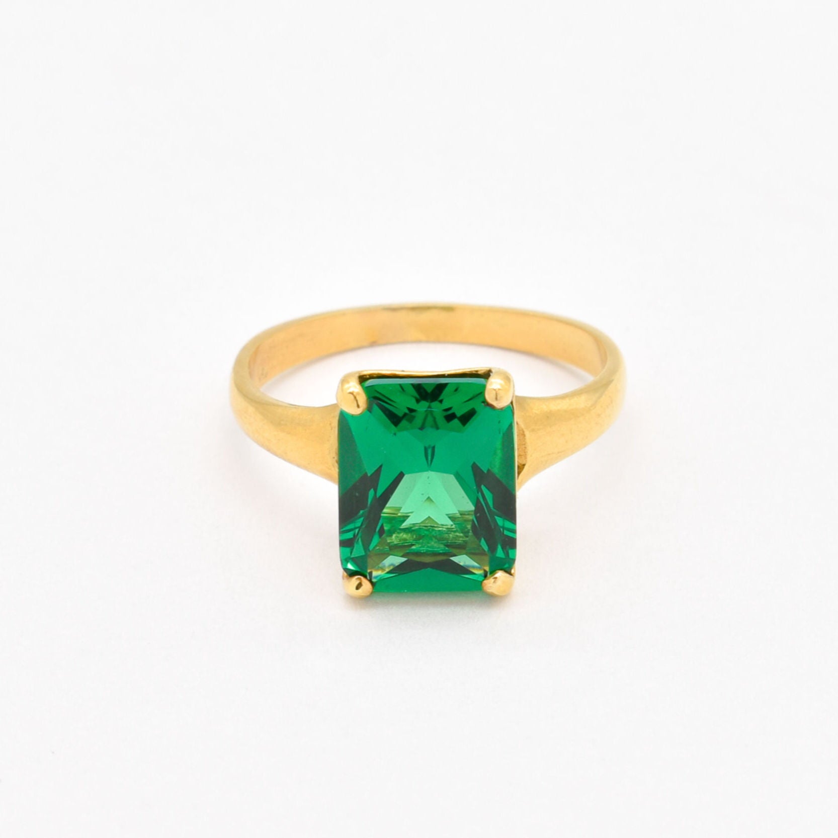 Elegant Created Emerald Ring in 18k Gold Vermeil, perfect for May birthdays and meaningful everyday wear.