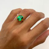 18k Gold Vermeil Created Emerald Ring, Solitaire setting, May Birthstone, ideal for everyday wear and special occasions.