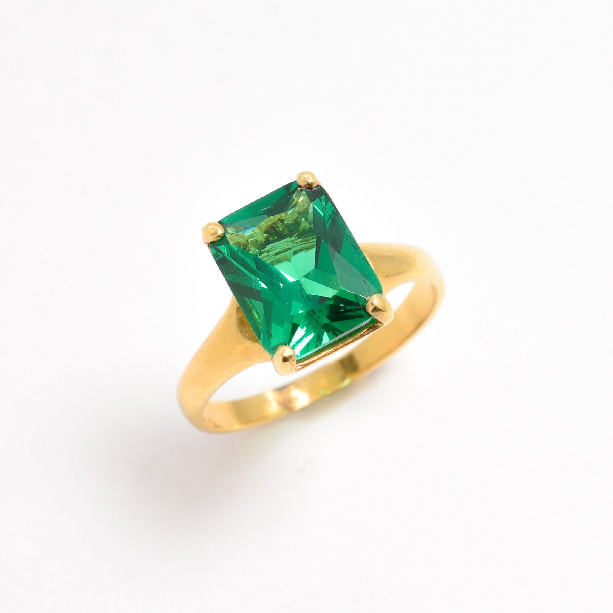 Created Emerald Ring made in 18k Gold Vermeil with Emerald Created Green Emerald in Solitaire setting, May Birthstone gift idea, symbolizes, ideal for everyday wear and perfect for birthday gifting and special occasions.