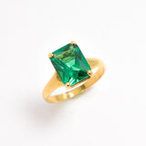 Created Emerald Ring made in 18k Gold Vermeil with Emerald Created Green Emerald in Solitaire setting, May Birthstone gift idea, symbolizes, ideal for everyday wear and perfect for birthday gifting and special occasions.