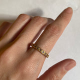 Yellow gold plated ring with morganite gemstones in small round cut. small eternity ring ideal for everyday wear and stacking rings. 