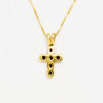 Garnet Cross Pendant, Gold Garnet Necklace, Small Cross Necklace back view