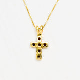 Garnet Cross Pendant, Gold Garnet Necklace, Small Cross Necklace back view