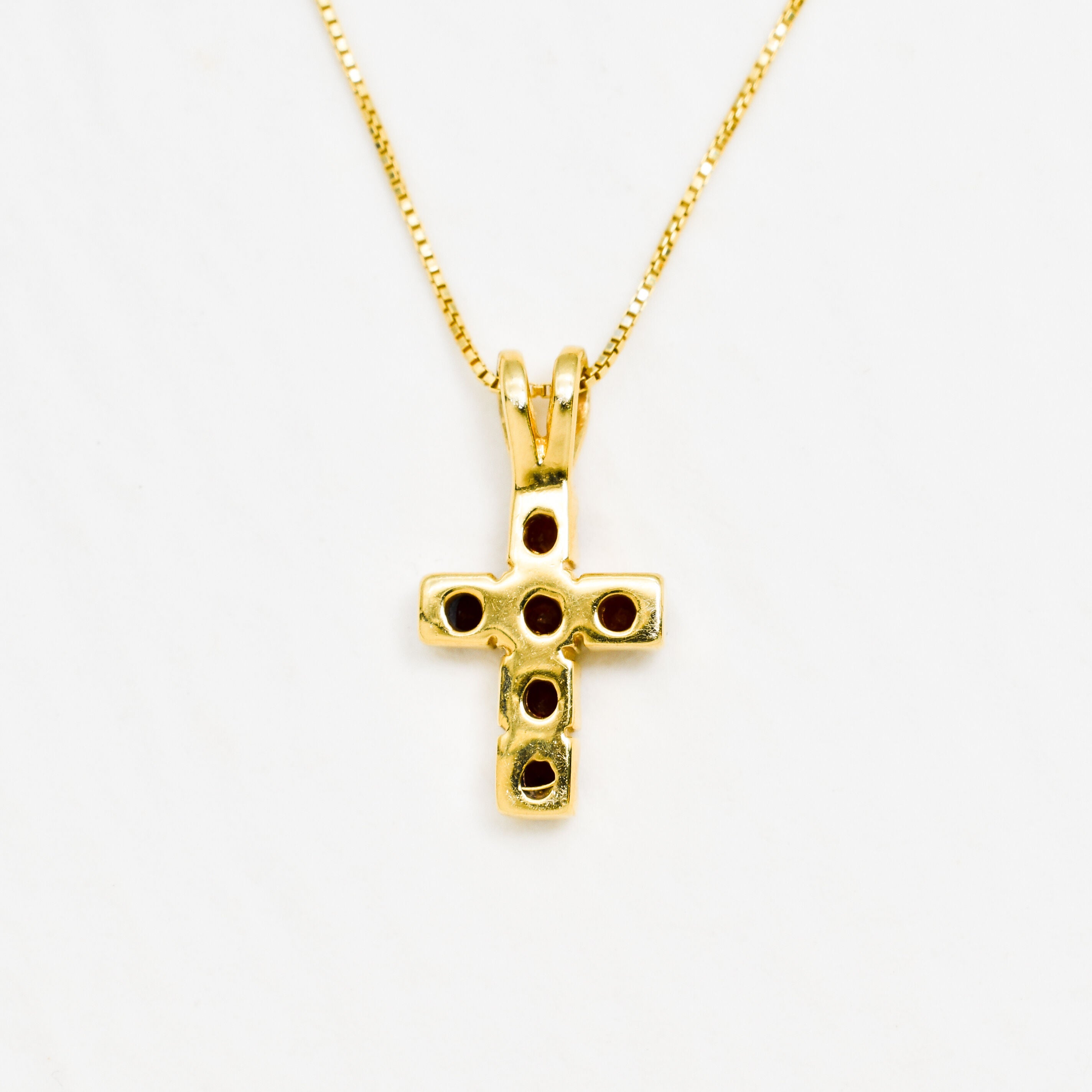 Garnet Cross Pendant, Gold Garnet Necklace, Small Cross Necklace back view