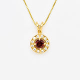 Round Garnet Pendant - Natural Garnet Necklace - Gold Halo Necklace