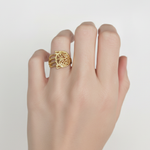 Elegant Gold Hamsa Hand Ring - Boho Style in 18k Gold Vermeil, perfect for daily wear and gifting on special occasions.