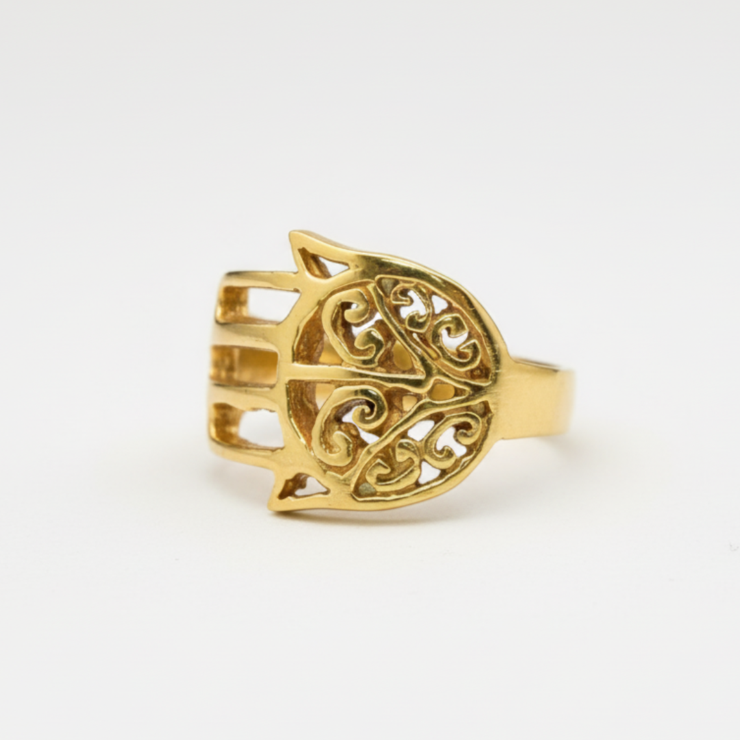 Gold Hamsa Hand Ring - Statement Hand Ring - Boho Gold Ring made in 18k Gold Vermeil. Ideal for everyday wear and perfect for birthday gifting and special occasions.