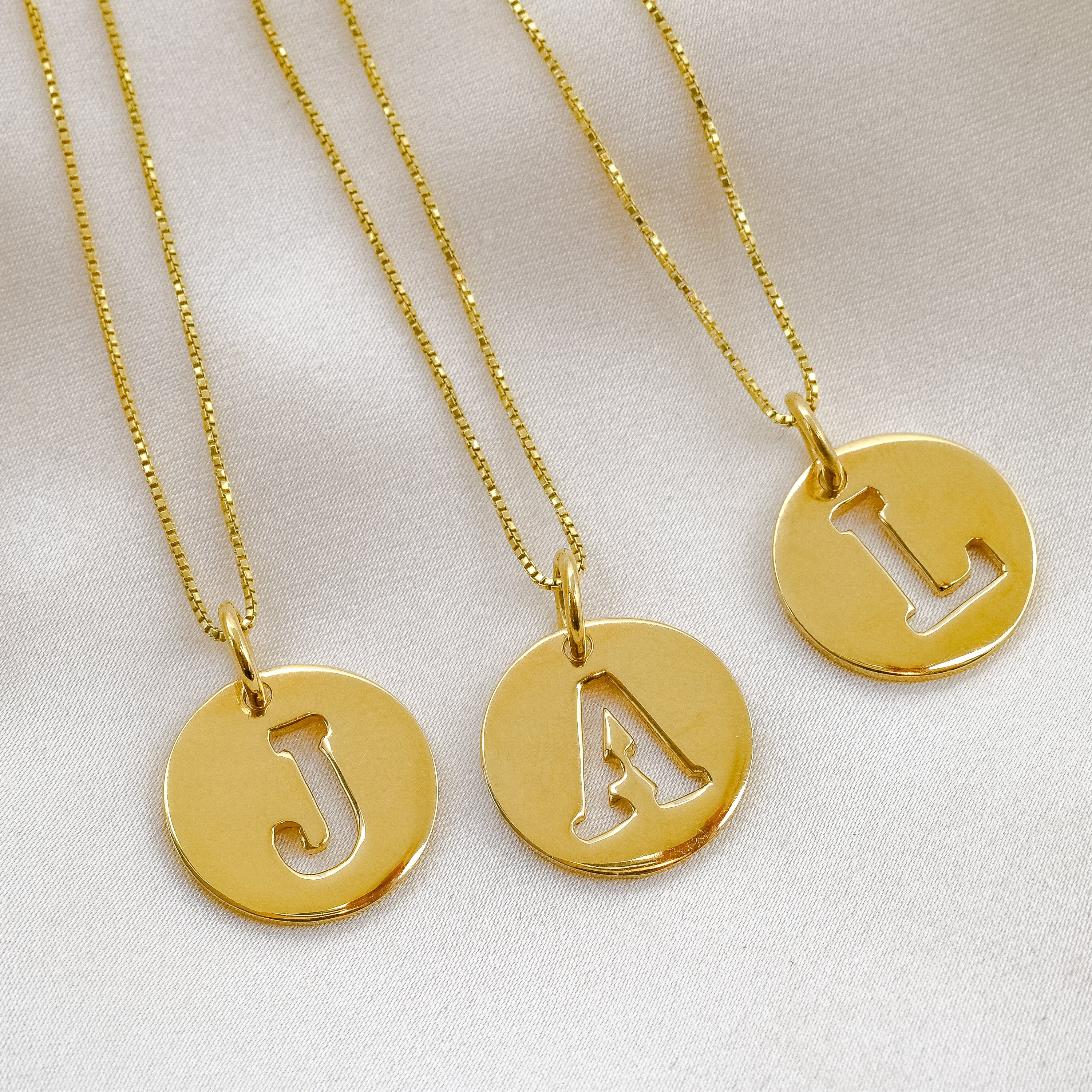 Three Gold Initial Pendants with Square Box Chain