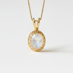 Natural Moonstone Pendant made in 18k Gold Vermeil with Oval Natural Rainbow Moonstone in Solitaire setting, June Birthstone gift idea, symbolizes hope, healing, and protection, ideal for everyday wear and perfect for birthday gifting and special occasions.
