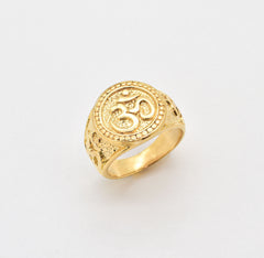 Gold Om Ring - Chunky Ohm Ring - Buddhist Meditation Ring