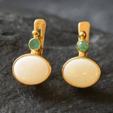 Genuine Opal Earrings - Vintage Opal Earrings - Oval Opal Drop Earrings