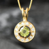 Gold Peridot Pendant - Natural Peridot Necklace - Round Dainty Green Pendant