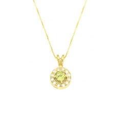 Gold Peridot Pendant - Natural Peridot Necklace - Round Dainty Green Pendant