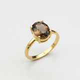 Smoky Topaz Solitaire Ring - 18k Yellow Gold Smoky Topaz Ring - Brown Diamond Ring