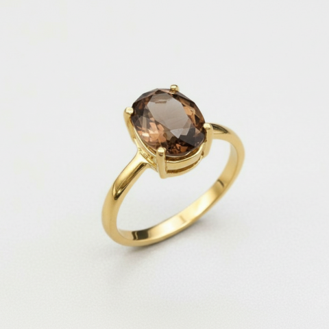 Smoky Topaz Solitaire Ring - 18k Yellow Gold Smoky Topaz Ring