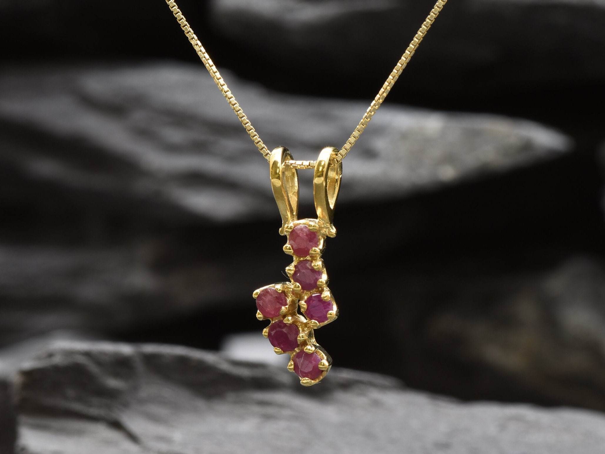 Stunning Natural Ruby Pendant in 18k Gold Vermeil, ideal for daily wear, representing nobility and love, great for birthdays.