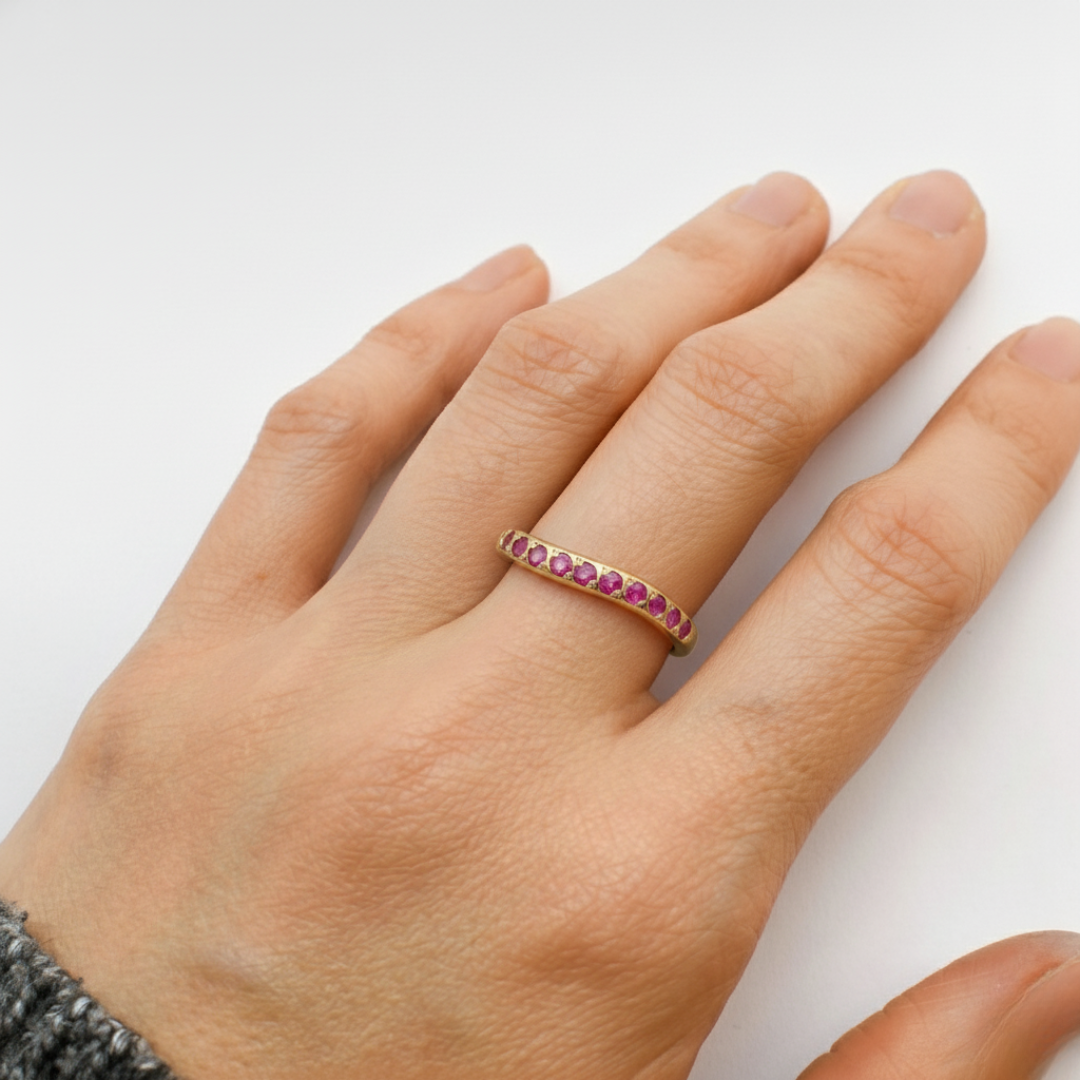 Elegant Natural Ruby Ring in 18k Gold Vermeil, featuring a Round Ruby in Channel-Set, perfect for birthdays and special moments.