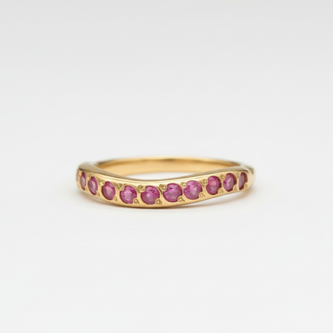 Natural Ruby Ring made in 18k Gold Vermeil with Round Natural Red Ruby in Channel-Set setting, July Birthstone gift idea, symbolizes nobility, purity, and passion, ideal for everyday wear and perfect for birthday gifting and special occasions.