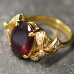 Created Ruby Ring made in 18k Gold Vermeil with Oval Created Red Ruby in Solitaire with Accents setting, July Birthstone gift idea, symbolizes nobility, purity, and passion, ideal for everyday wear and perfect for birthday gifting and special occasions.