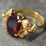 Created Ruby Ring made in 18k Gold Vermeil with Oval Created Red Ruby in Solitaire with Accents setting, July Birthstone gift idea, symbolizes nobility, purity, and passion, ideal for everyday wear and perfect for birthday gifting and special occasions.