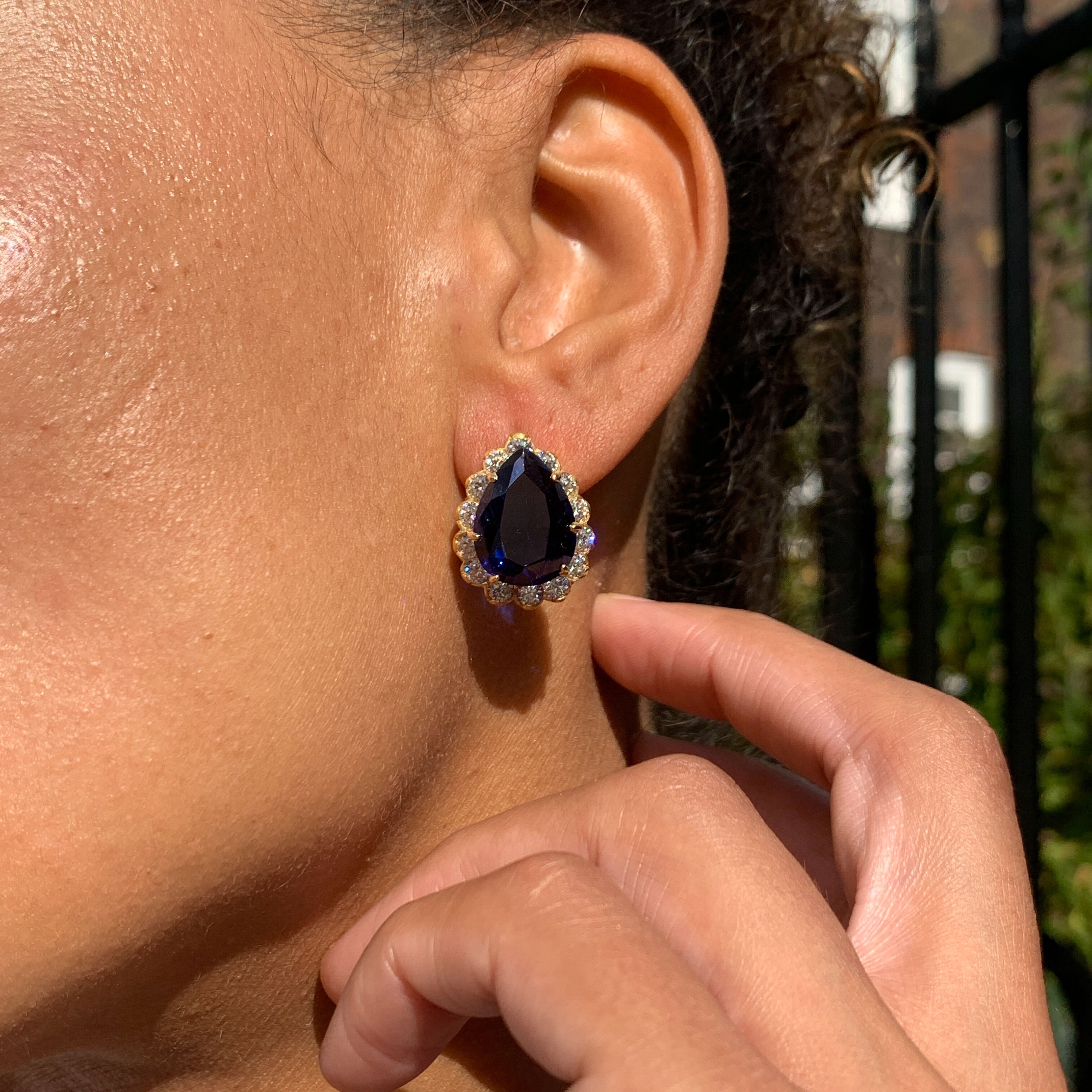 Elegant 18k Gold Vermeil Sapphire Earrings, featuring created blue sapphires, perfect for birthdays and special occasions.