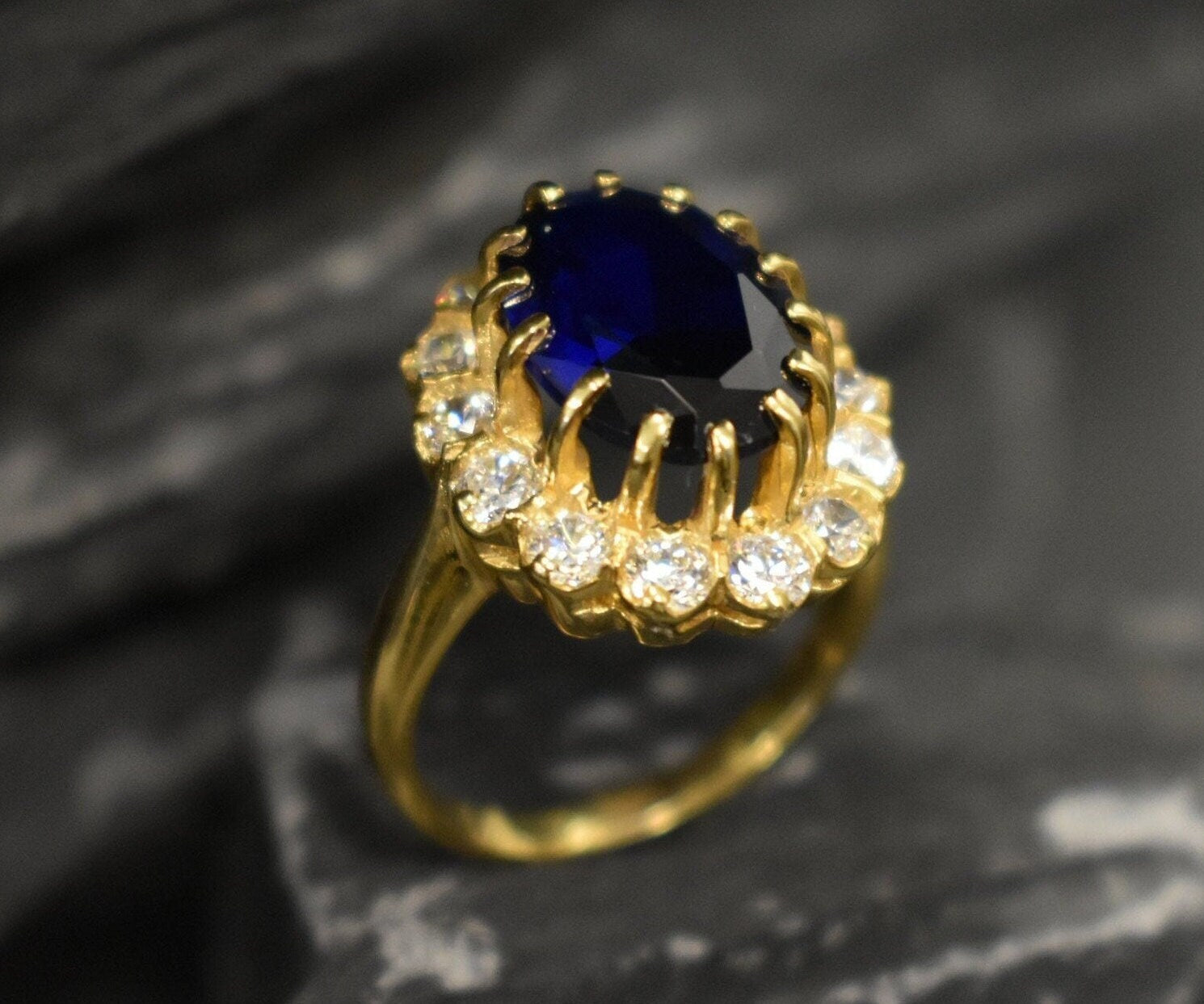 Stunning Halo Sapphire Ring in 18k Gold Vermeil, a meaningful September birthstone gift for any occasion.