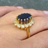 Elegant 18k Gold Vermeil Sapphire Ring featuring a Halo setting, perfect for September birthdays and special occasions.